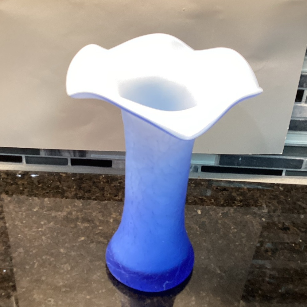 Victorian cracking blue satin vase